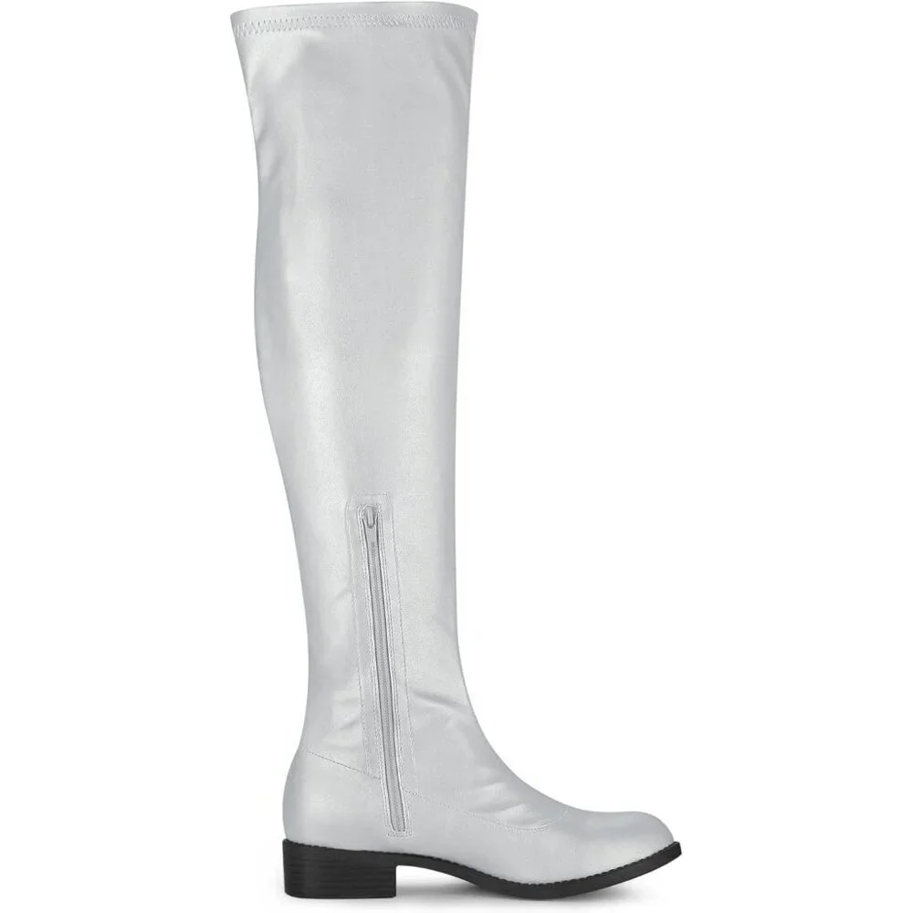 Women's Silver Knee High Comfortable Thigh High Daily Low Flat Heel Boots